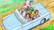 Ash, Delia and Professor Oak heading to the Cerise Laboratory.