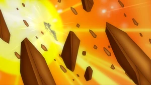 Ash's Lycanroc using Splintered Stormshards.