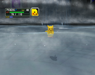 Pikachu using Surf in Pokémon Colosseum.