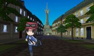 Calem running through an early version of Lumiose City