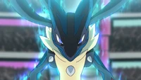 Ash's Mega Lucario using its Aura Vision.