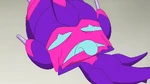 Poipole taunts at Ash as he scolds it