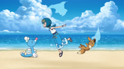 Lana and Sandy falling out of Brionne balloons