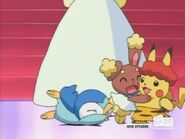 Buneary hugs Pikachu, but not Piplup