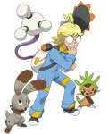 With Chespin and his trainer, Clemont