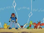 Ash and his Pokémon sense the wave coming