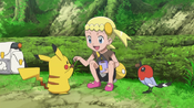 Bonnie gives Pikachu and Fletchling food