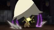 Mimikyu extends its cloth over Pikachu