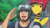 Meyer and Ampharos greeting the heroes