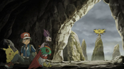 Ash and his Pokémon hiding from Zapdos