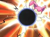 Skitty gets hit by Houndoom's Shadow Ball