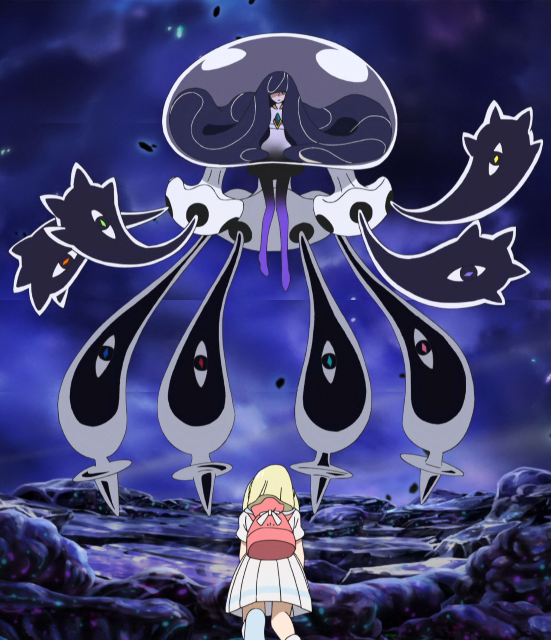 Lillie with UB-01, the first Ultra Beast from Pokemon Sun and