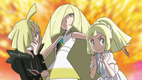 Lusamine with Lillie and Gladion in the Masters trailer (anime)