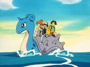 The heroes ride Lapras