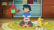 The Pokédex helps Ash out on which present to give Sophocles for his moving away