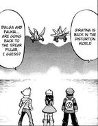 Diamond watches Dialga and Palkia fly away