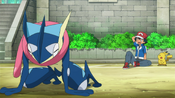 Both Greninja and Ash are tired after the battle