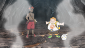 Kiawe, Sophocles, and Togedemaru in the underground cave