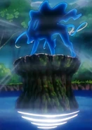 Suicune on top of a stone