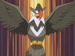 Staraptor is another of Barry's Pokémon. It went up against Ash's Chimchar. Despite its strong attacks, Staraptor fell to Chimchar's agile strengths.