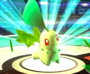 Chikorita on the Pokémon Stadium 2 stage.