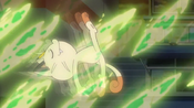 Meowth gracefully evades Razor Leaf