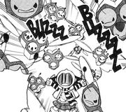 Several Combees in a panel of "", one of which is female, as seen from the red spot on her forehead