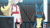 Korrina and her Lucario arrive, as they watched Ash's battle.