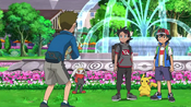 Ash and Goh sees that a Trainer needs help