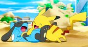 Riolu playing with Pikachu