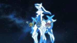 Arceus as a Water-type in the anime.