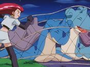 Jessie shushes the captured Lapras