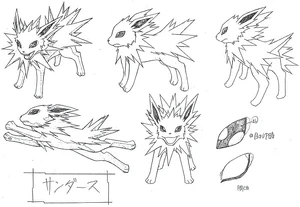 Black and white concept artwork of Jolteon