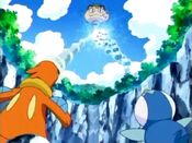 Piplup and Buizel blast the balloon off