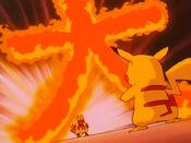 Magmar's Fire Blast goes to hit Pikachu