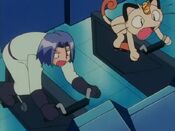 James and Meowth paddle to get the machine running