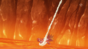 Frogadier saves Ash and Talonflame from falling into the lava