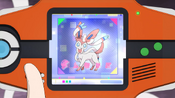 Serena scans Sylveon with her Pokédex