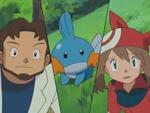 After Birch was attacked by a Poochyena, he asked May to send out one of the Starter Pokemon. May then sent out Mudkip, but was unable to command it. Later, it drenched May with a Water Gun attack. This was the reason she didn't choose Mudkip as her Starter.