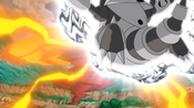 Kukui's Incineroar attacks Mega Aggron