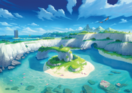 Official artwork of the Isle of Armor, featuring the Loop Lagoon.