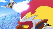 Infernape punches Ninjask away