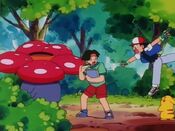 Ash trips over the rock