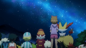 Ash and friends looking at the stars in the night sky