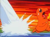 Charmander runs away from the C02 gas