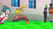 Pikachu playing with Stunfisk