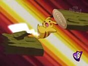 Pikachu uses Iron Tail on the log