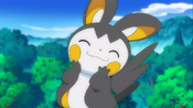 Emolga is happy when Ash's Pokémon who were affected by her Attract gives their apples to her