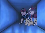 Pikachu leads Ash and May