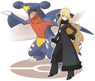 Cynthia and Garchomp in Pokémon Masters EX.